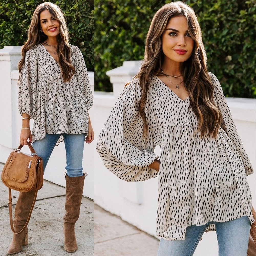 Vici Sweet Spot Billowed Babydoll Blouse Leopard Print Boutique